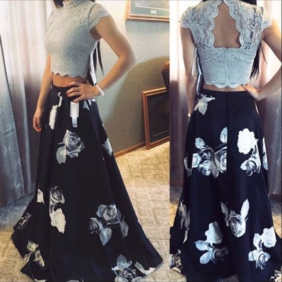 Gray Floral prom dress - Picture 1 of 4